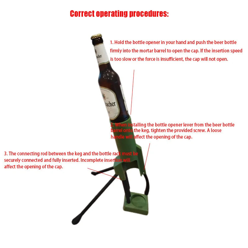 Beer Bottle Mortar Bottle Opener, 33/51mm Mortar Beer Bottle Opener Heavy-Duty Tactical Cap Launcher Hands-Free Push Down Opener