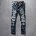 Italian Style Fashion Men Jeans High Quality Retro Black Blue Elastic Slim Fit Ripped Jeans Men Vintage Designer Denim Pants