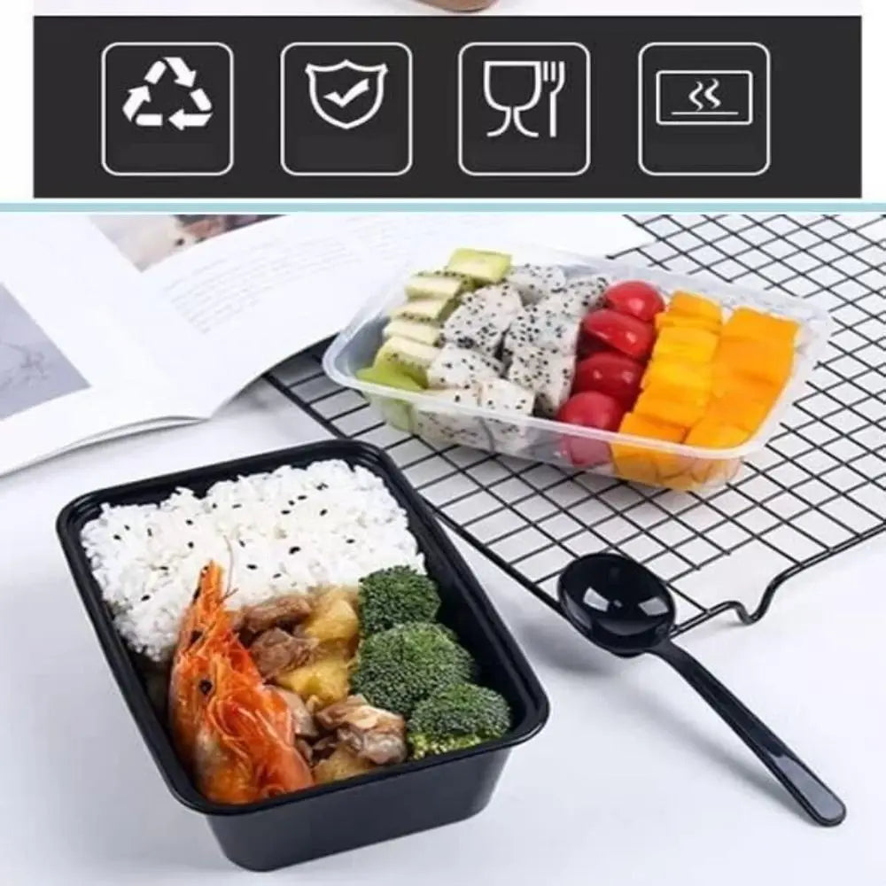5Pcs/set Plastic Disposable Food Containers Useful with Lid Large Capacity Lunch Box Black Leakproof Fridge Storage Boxes
