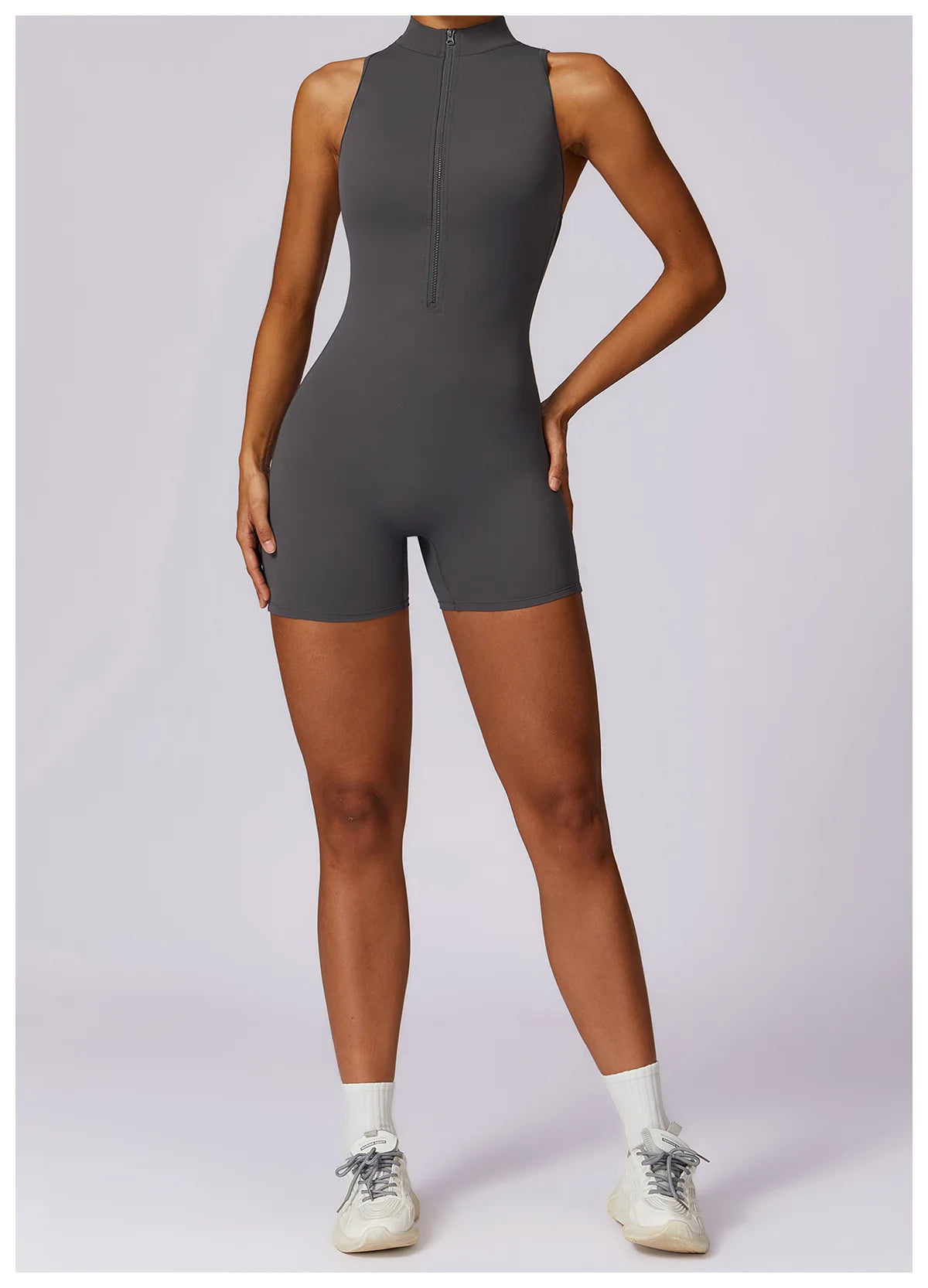 VEQKING Half Zip Women Yoga Sets Hollow Back Sports Jumpsuits Scrunch Butt Gym Fitness Playsuits Naked Feel Workout Bodysuit Set