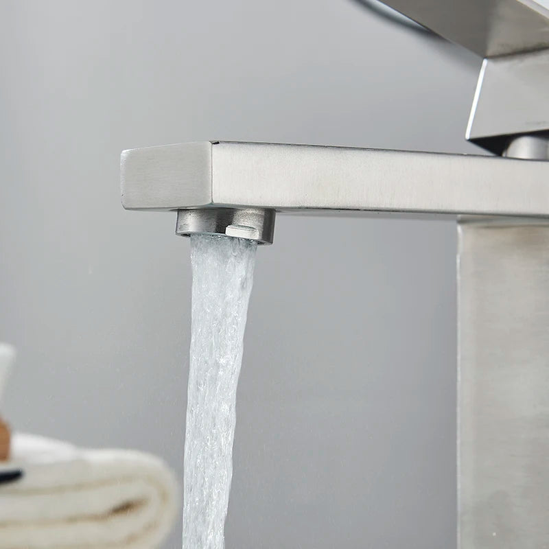 Senlesen Brushed Gold Bathroom Faucet Basin Faucets Deck Mounted Sink Mixer Tap Stainless Steel Countertop Hot Cold Water Crane