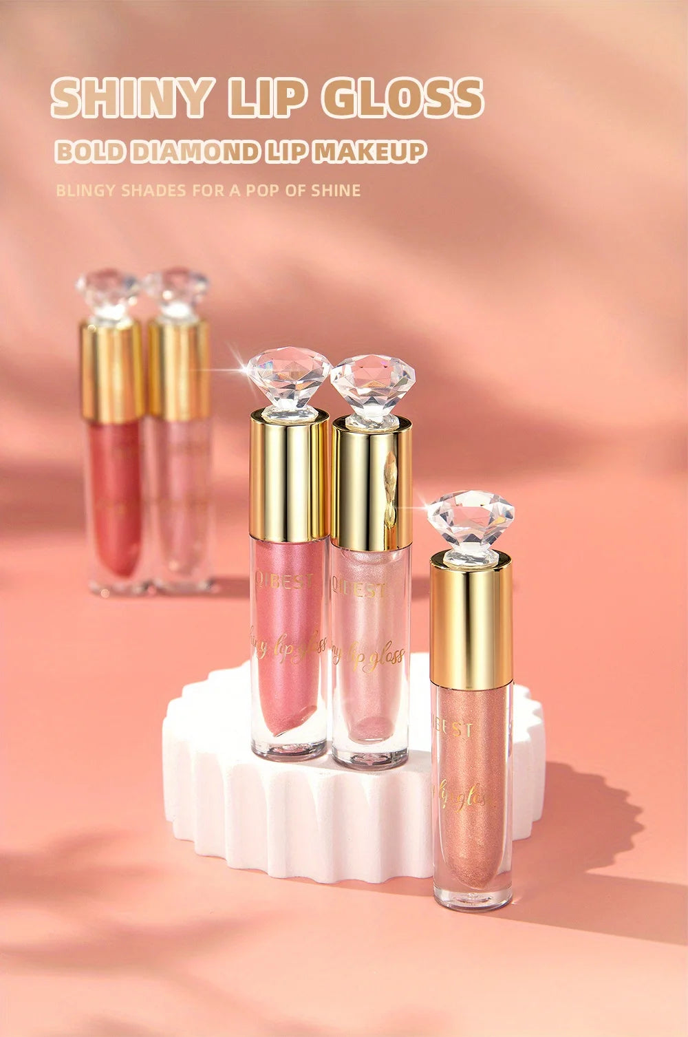Shiny lip gloss, sparkling crystal, water-permeable and long-lasting color rendering, light and rich