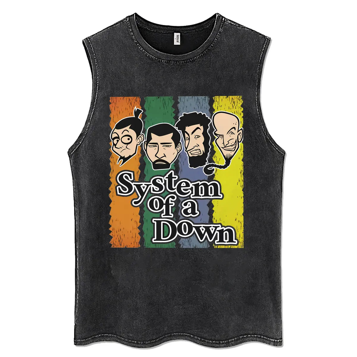 System of A Down Vintage Washed Tank Tops Men's Rock Alternative Metal Cartoon Graphic Sleeveless Vests T-shirt Male T Shirts