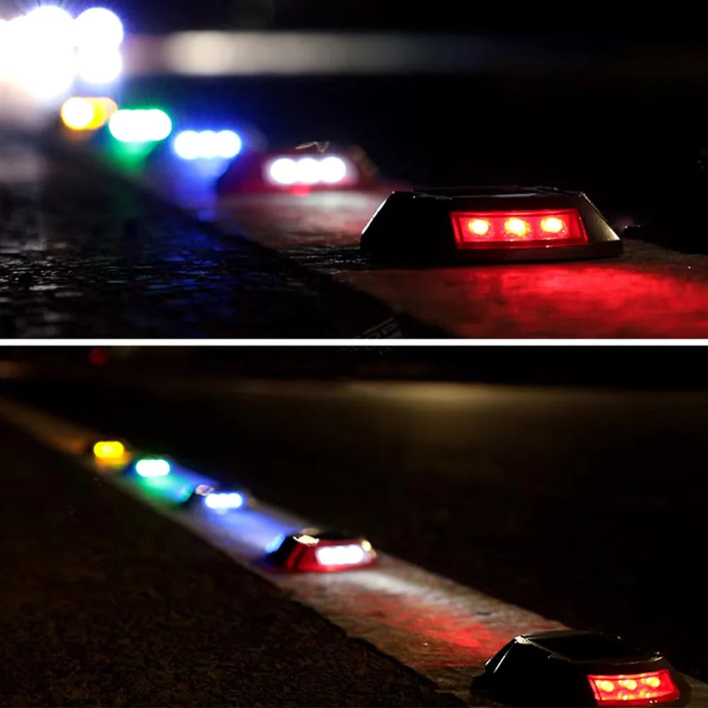 Smart Solar Road Studs with Motion Sensor - 6 LED Auto-Dimming Warning Lights IP68 Waterproof for Driveways/Parking Lots