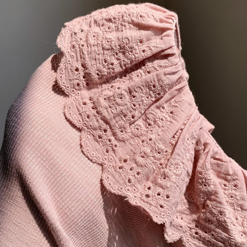1-7 Years Long Sleeved Shirts Children Spring Knitted Tops Baby Lace 2025 Lace Base Shirt Korean Girls Ruffle Collar T-shirt