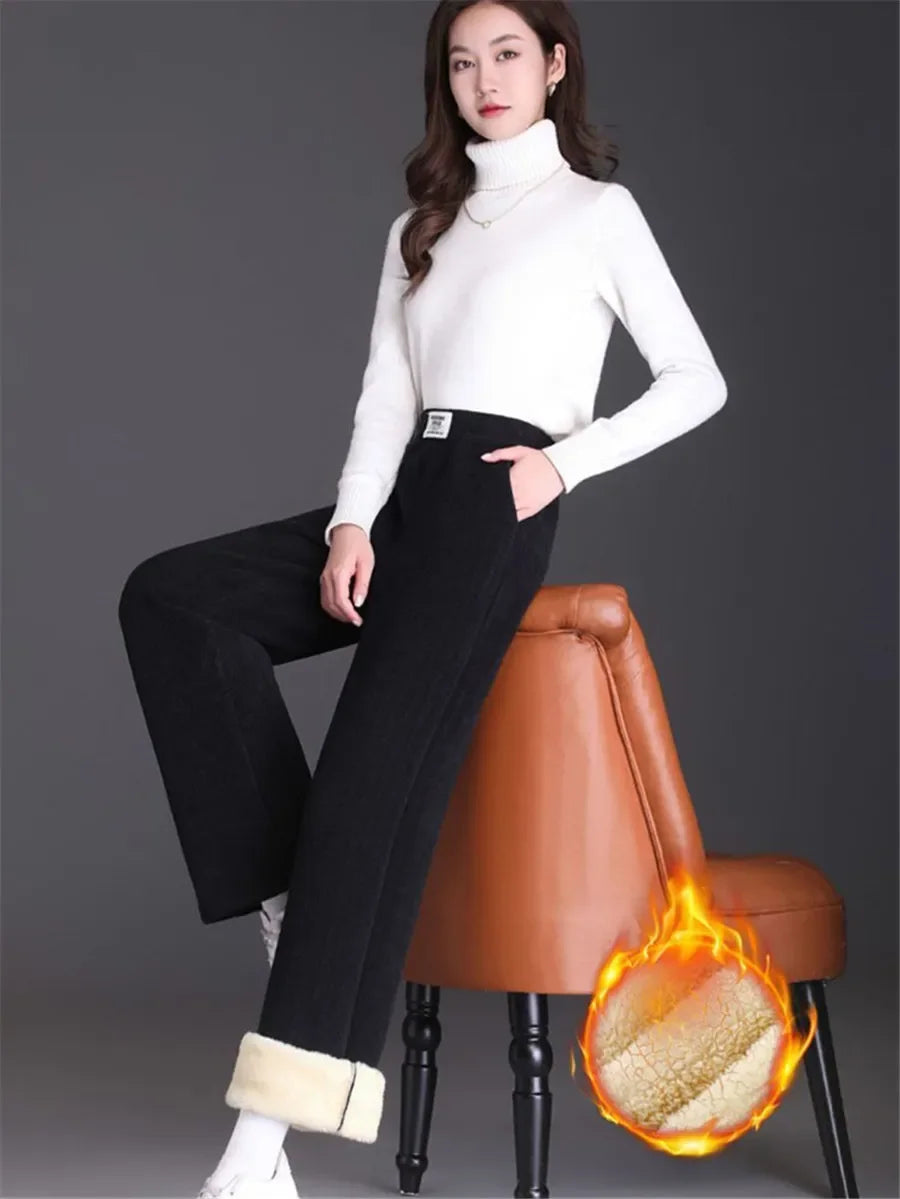 Youthful Woman Clothes Thick Winter Fleece Casual Sport Baggy Sweatpants Women's Pants HighWaist Lamb Fluff Straight Pantalones