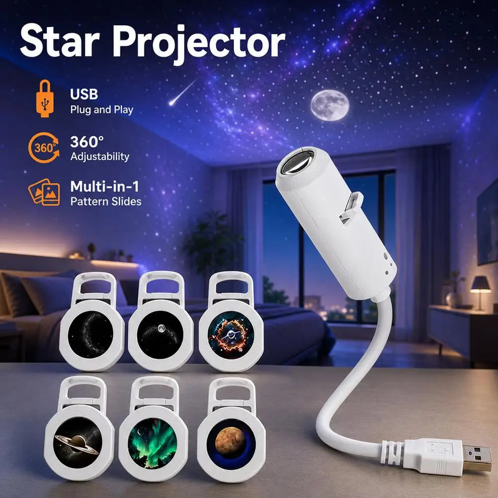 USB Star Galaxy Projector Night Light Car Ambient Light Romantic Atmosphere Starry Sky Projection Lamp For Car Home Decor Light