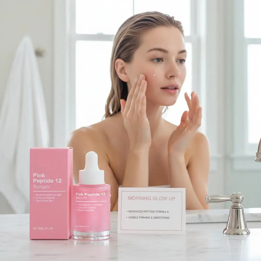 Pink Peptide12 Anti Aging Serum 30ml Firming Hydrating Face Essence,Reduces Fine Lines, Boosts Elasticity for Glowing Rejuvenate