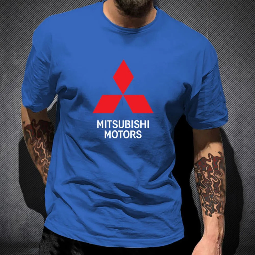 Mitsubishi Motors logo printed T-shirt, men's summer 100% pure cotton short-sleeved trendy top, unisex.