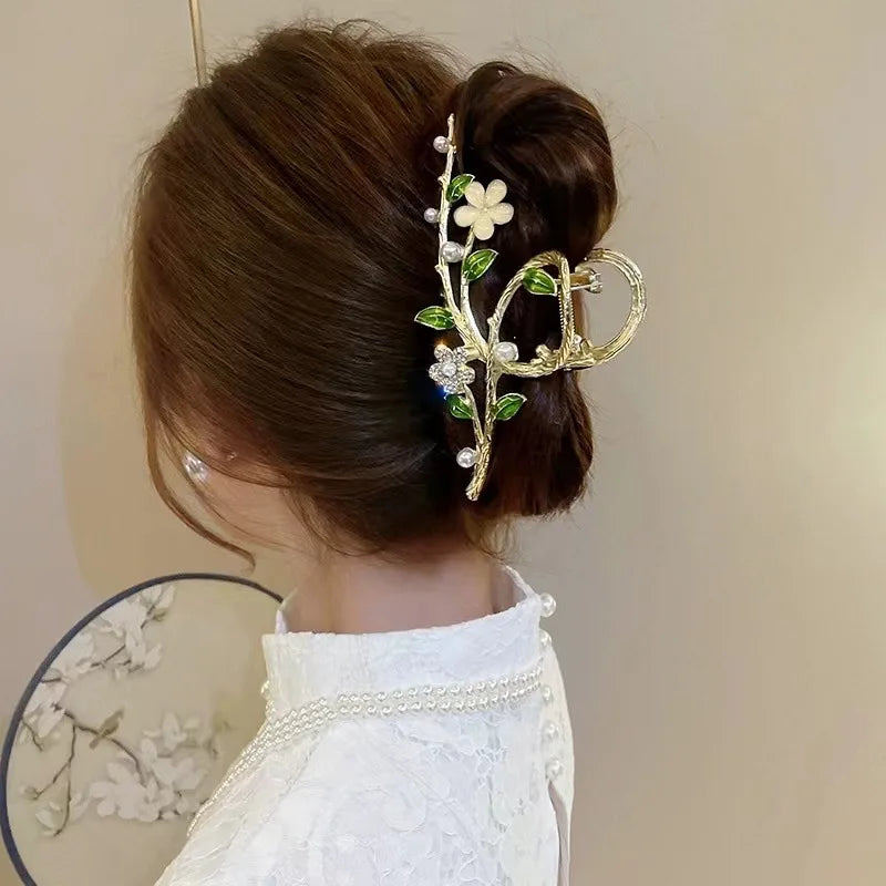 Faux Pearl Decor Flower Design Hair Claw Boho