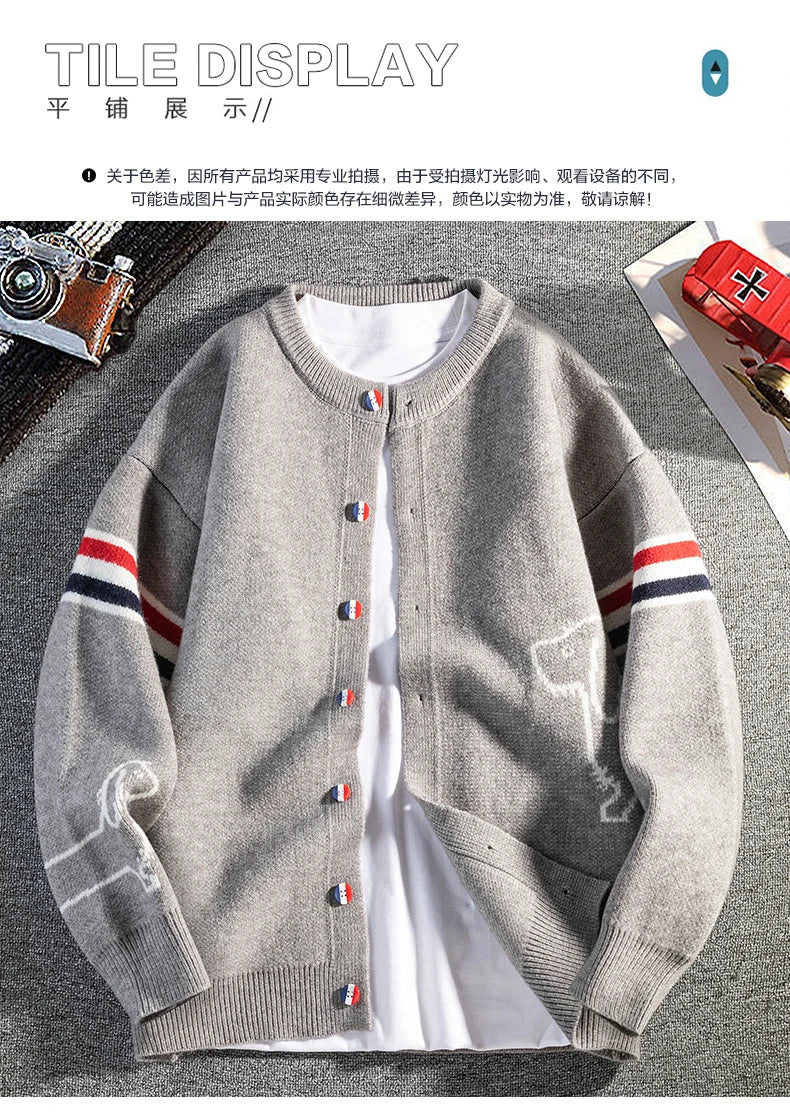 Hot Selling Men's Autumn Winter Knitted Cardigans Branded Embroidered Single Breasted Sweaters Fashionable Trendy Outerwear Tops