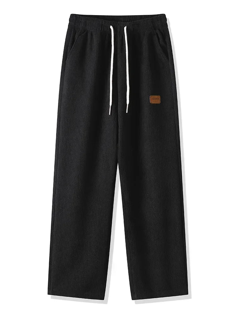 Winter Thick Warm Corduroy Sweatpants Men Fleece Liner Drawstring Straight Loose Track Pants Male Casual Fleece Thermal Trousers