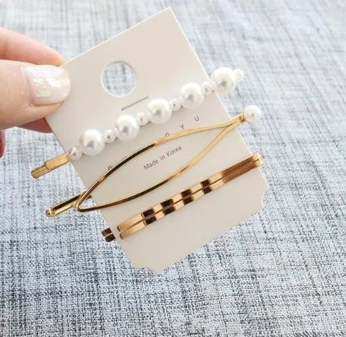 3Pcs/set Pearl Metal Gold Color Hair Clip Bobby Pin Barrette Hairband Hairpin Headdress Women Girls Lady Hair Styling Tool