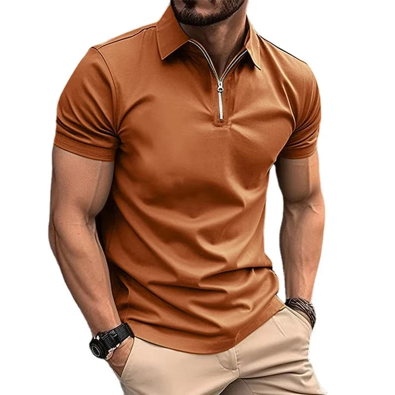 Summer Mens Polo Shirts Quarter Zip Shirts Casual Classic Lightweight Short Sleeve Collared Shirt Breathable Streetwear