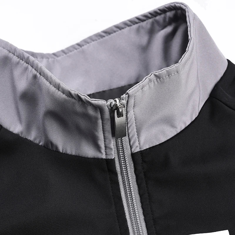 Jacket Man American Street Retro Color Block Stand Collar Jacket Zip Up Loose Trendy Letter Print Fashion Casual Streetwear Coat