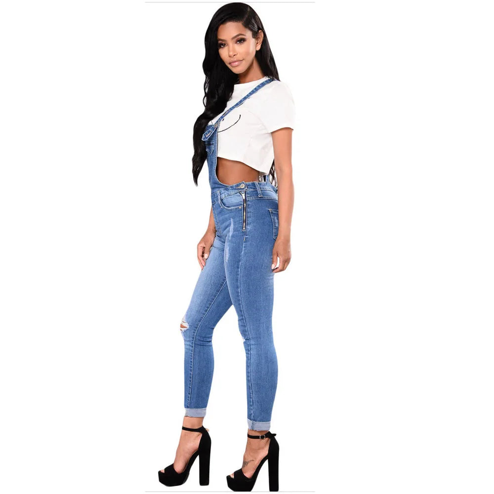Autumn Denim Jumpsuit Women Jeans Pants Rompers Casual Hole Overralls Trousers Female High Waist Slim Denim Jeans Pencil Pants
