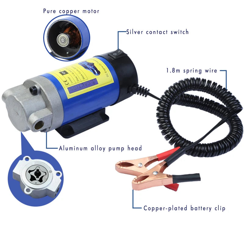 DC 12V / 24V Electric Transfer Pump Extractor Suction Oil Fluid Water Portable for Auto Marine Boat Diesel Car Motorbike