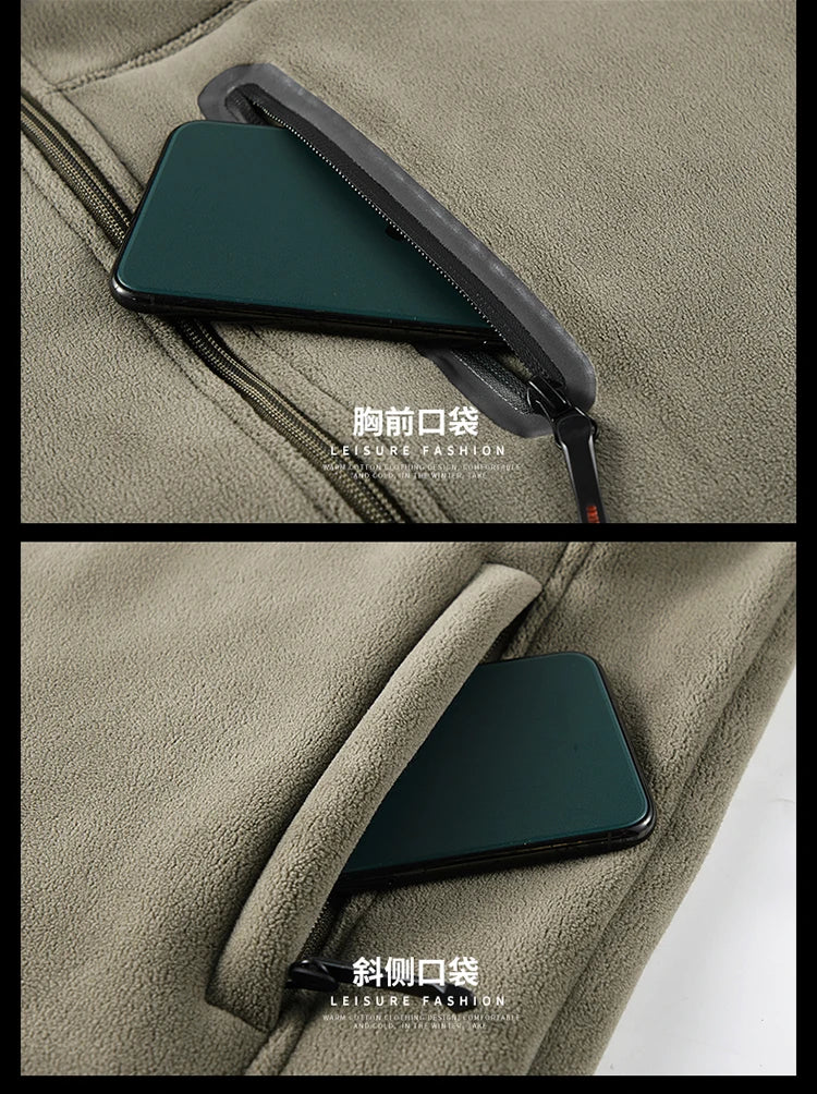 New Outerwear Men's Fleece Jacket Sweatshirts Male Thick Fleece and Windproof Sweatshirts Men Stand Up Collar Zipper Jacket Coat