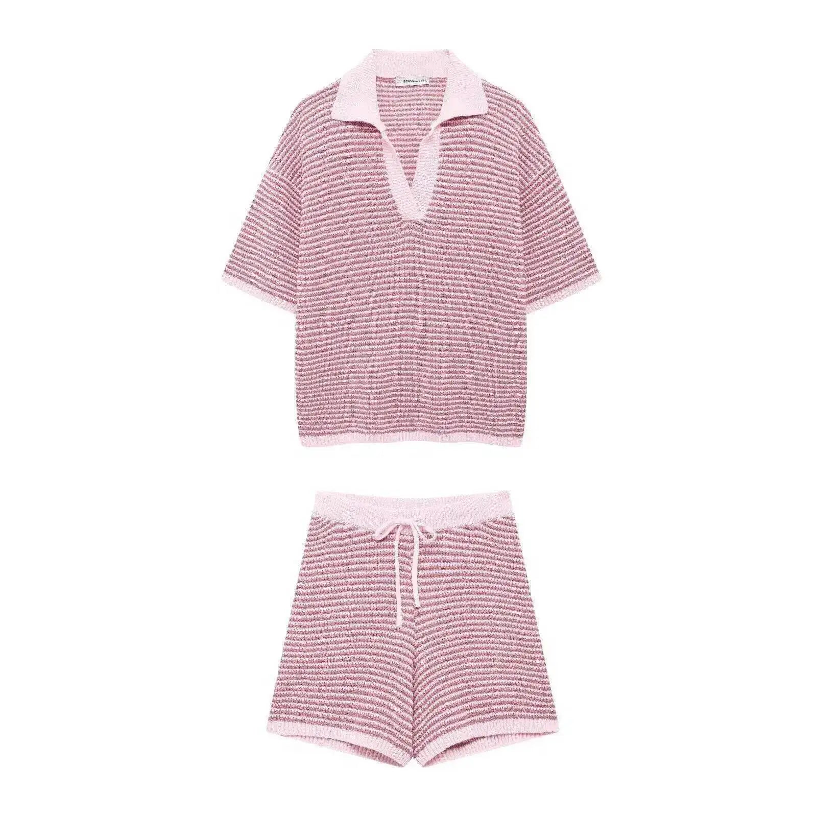Holiday Retro Shorts Suit Summer New Women V Neck Knitted Tops Casual Lace Up Shorts Korean Fashion 2 Piece Sets Womens LLX6