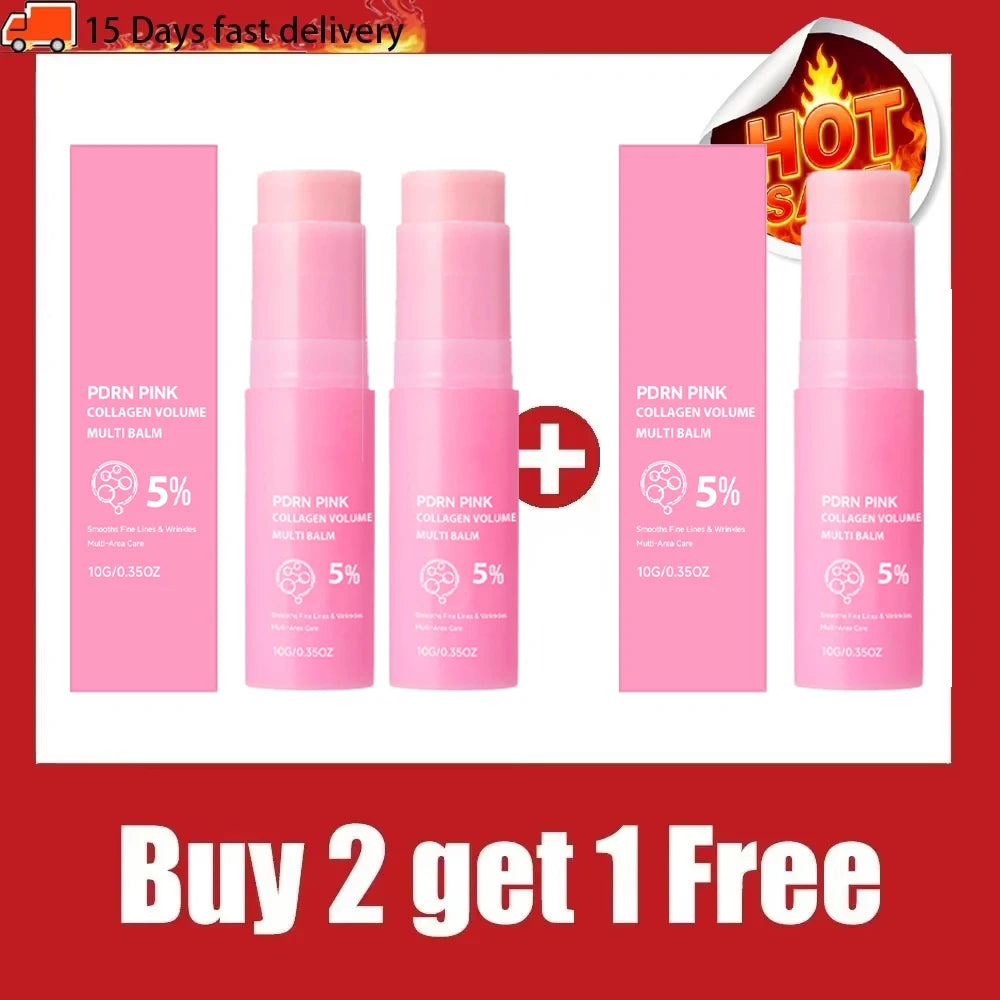 PDRN Infused Pink Collagen Multi Balm Stick Hydrating Firming Wrinkle Care Stick Target Face Neck Eye Lip Dry Dull Skin