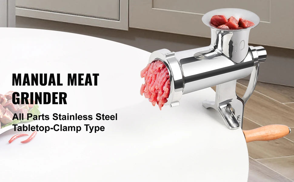 SucceBuy Manual Stainless Steel Meat Grinder with Clamp