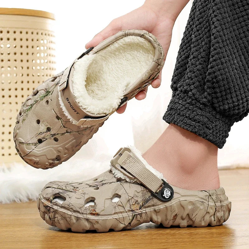 Winter Men Clogs Slippers Warm Furry Slippers Soft Home Cotton Shoe EVA Fluff Slides Casual Outdoor Comfortable Plush Fur Clogs