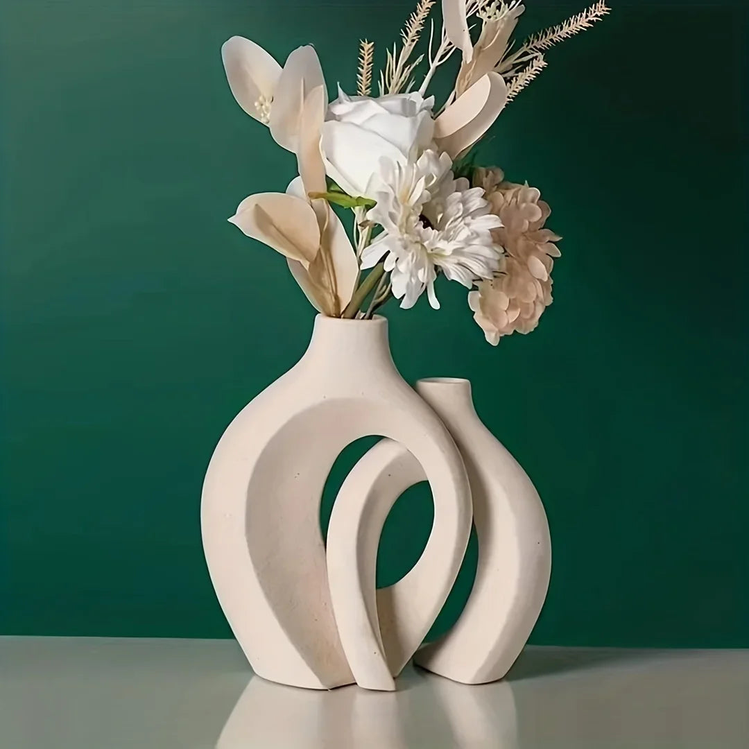 Hollow Nordic Modern Ceramic Vase Set of 2 for Modern Home Decor,Modern Boho Hollow Flower Vases for Living Room Bookshelf ваза