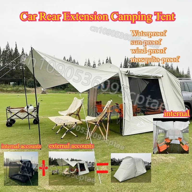 Camping Car Box Docking Tent, Portable Waterproof Car Rear Tent, 3-4 Person Extension Tent, Sunshade Tunnel Tent Outdoor