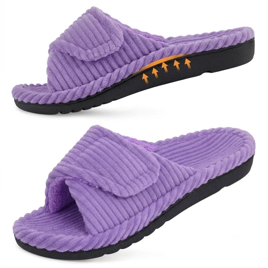 Bebealy Women's Orthopedic Slippers Winter Adjustable Memory Foam Slippers With Arch Support Lady Open Toe Bedroom Houes Slipper
