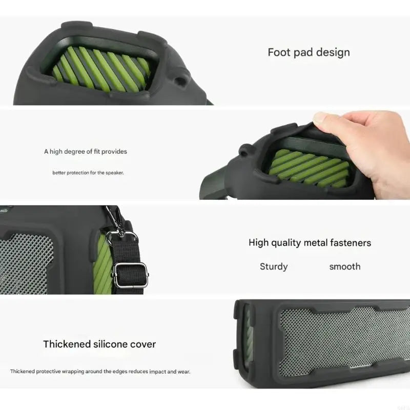 Q6PA Protective Silicone Case For Boom 2 Outdoor Speaker With Adjustable Shoulder Strap And Precise Cutout Black