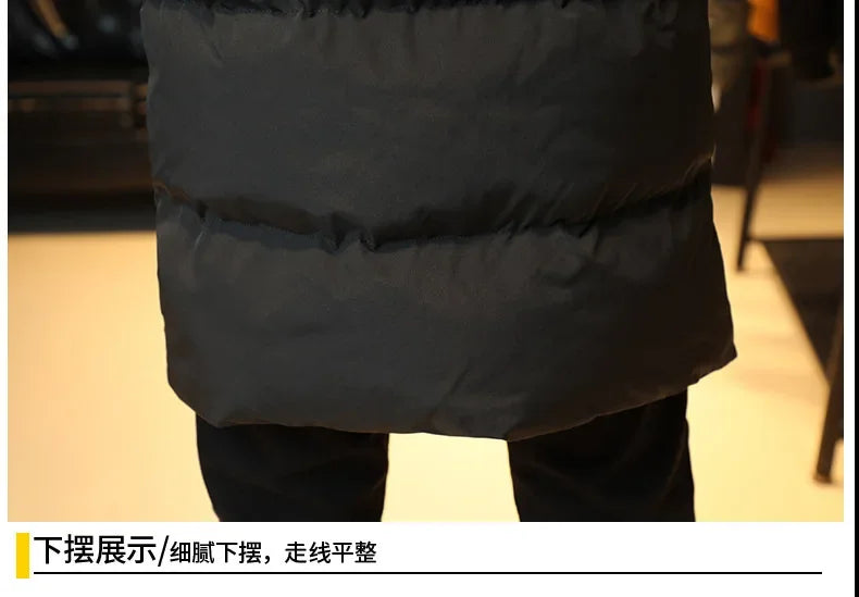2023 Warm Hooded Mid-length Jacket Mens Casual Zip Up Cotton Padded Jacket Overcoat Autumn Winter Windbreaker Coats Men Clothing