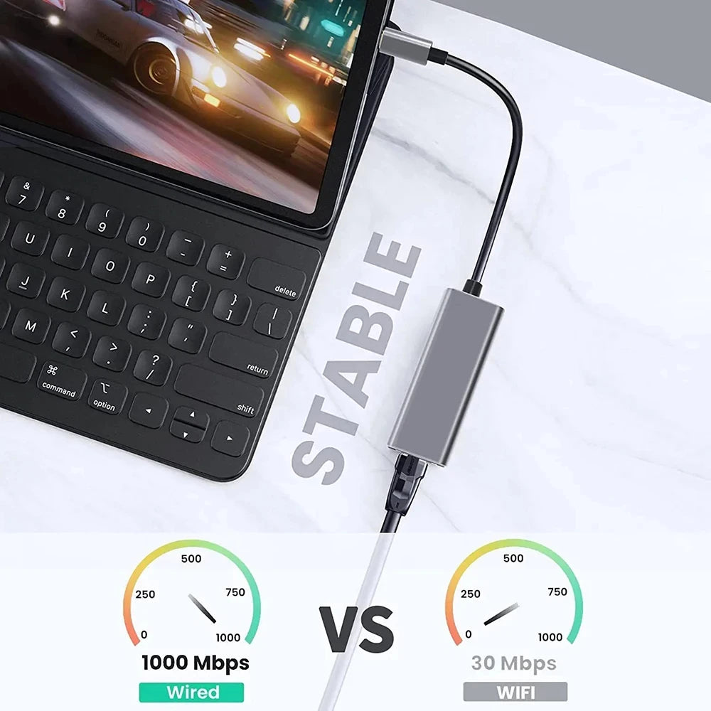USB Type C Wired Ethernet Gigabit Adapter 1000Mbps USB3.0 RJ45 Network Card For MacBook PC Window Android USB Lan Internet Cable
