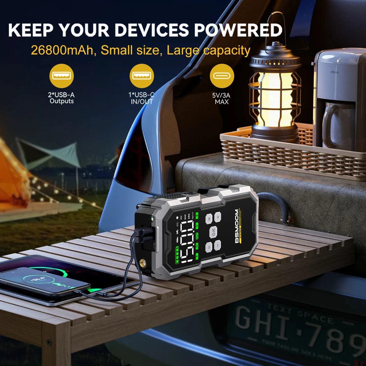 Car Jump Starter With Air Compressor LCD Screen 21800mAh Portable Booster Charger ,6000A Powerful Car Battery Starting Device,Car Battery ChargerFor12V(ALL Gas/10L Diesel) Start The Car Quickly, USB Input/output, LED Emergenc