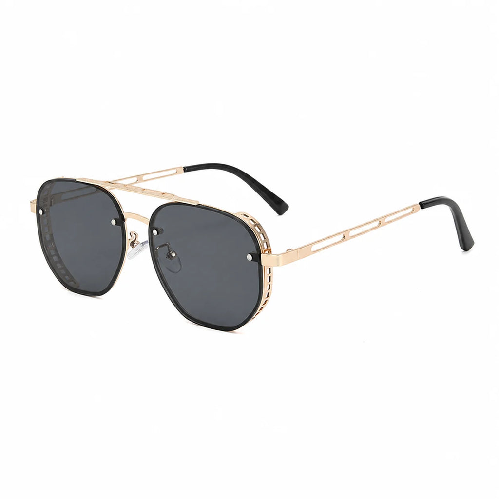 KLASSNUM Metal Frame Sunglasses Korean Oversized Sun Glasses Full Rim Eyeglasses Retro For Outdoor Driving Adult Women Goggle