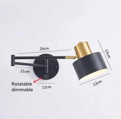 Led Dimmable Wall Lamp Bedroom Bedside Reading Light Folding Telescopic Switch Modern Creative Study Rocker Wall Light Fixture