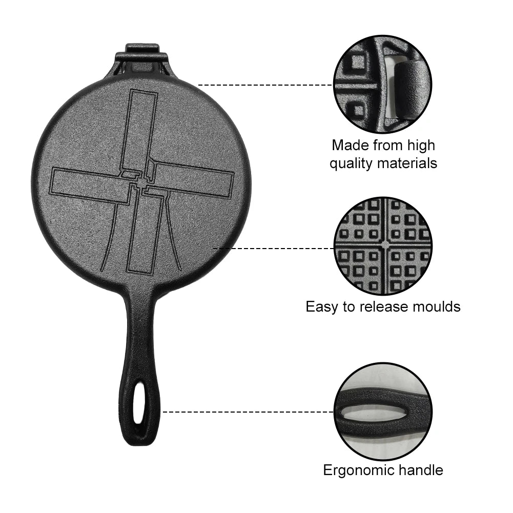 Iron Waffle Maker Pan Non-Stick Waffle  Round Waffle Skillet for Stovetop Or Grill