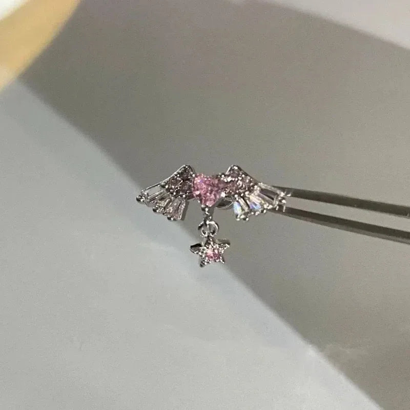 1 PCS New Fashion Cute Pink Zircon Crystal Ear Bone Nail 316L Medical Titanium Steel Earrings for Women Y2K Punk Jewelry