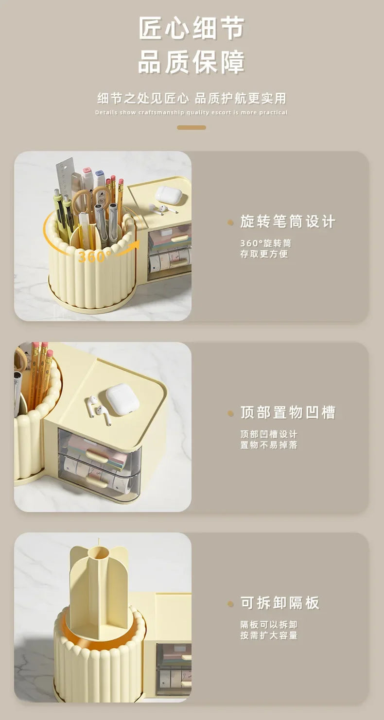 360 Rotating Makeup Desktop Cosmetic Storage Box Organizer Large Capacity for Bathroom Portable Lipstick Makeup Brush Pen Holder