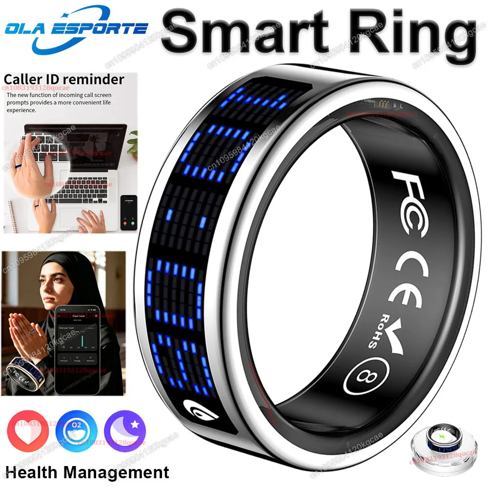 2026 New R12 Smart Ring with Display Screen and Touch, Wireless Charging, Health Manager, 5 ATM Waterproof Ring For Men Women