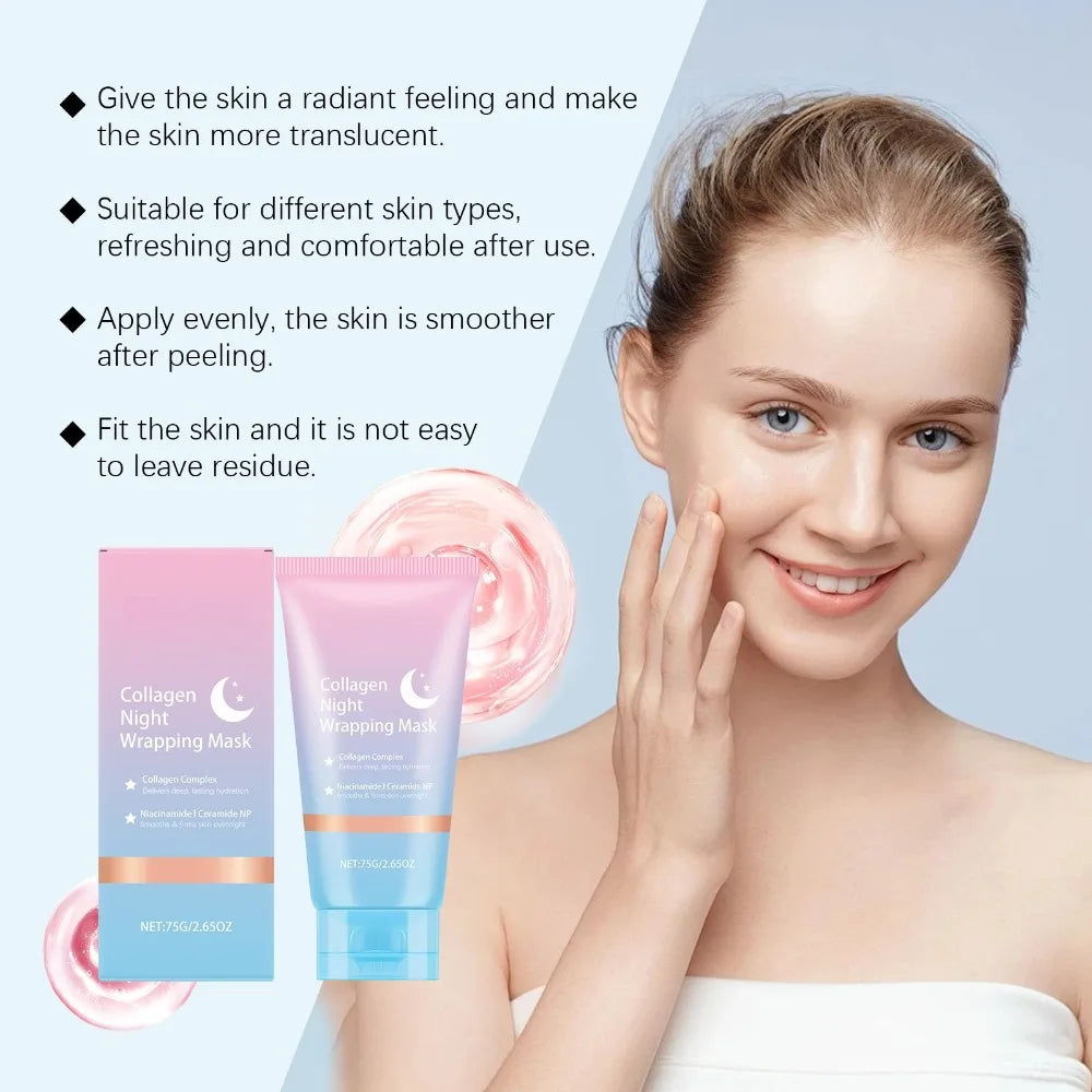 Collagen Night Wrapping Peel Off Mask Overnight Hydration Firming Skin Brightening Pore Refining Korean Daily Facial Care Mask