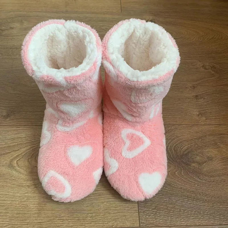 1 Pairs Women Slippers Autumn Winter Home Warm Padded Thickened Colorful Love Mid-calf Non Slip Women Floor Shoes Zapatos