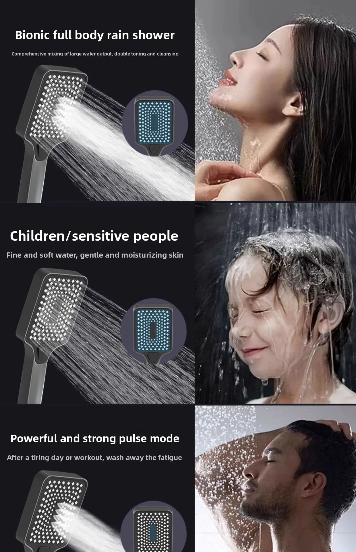 Luxury Shower System for Bathroom Wall Mount Smart Temperature Display Rainlfall Shower Faucet Set Piano Key 4 Ways Water Outlet