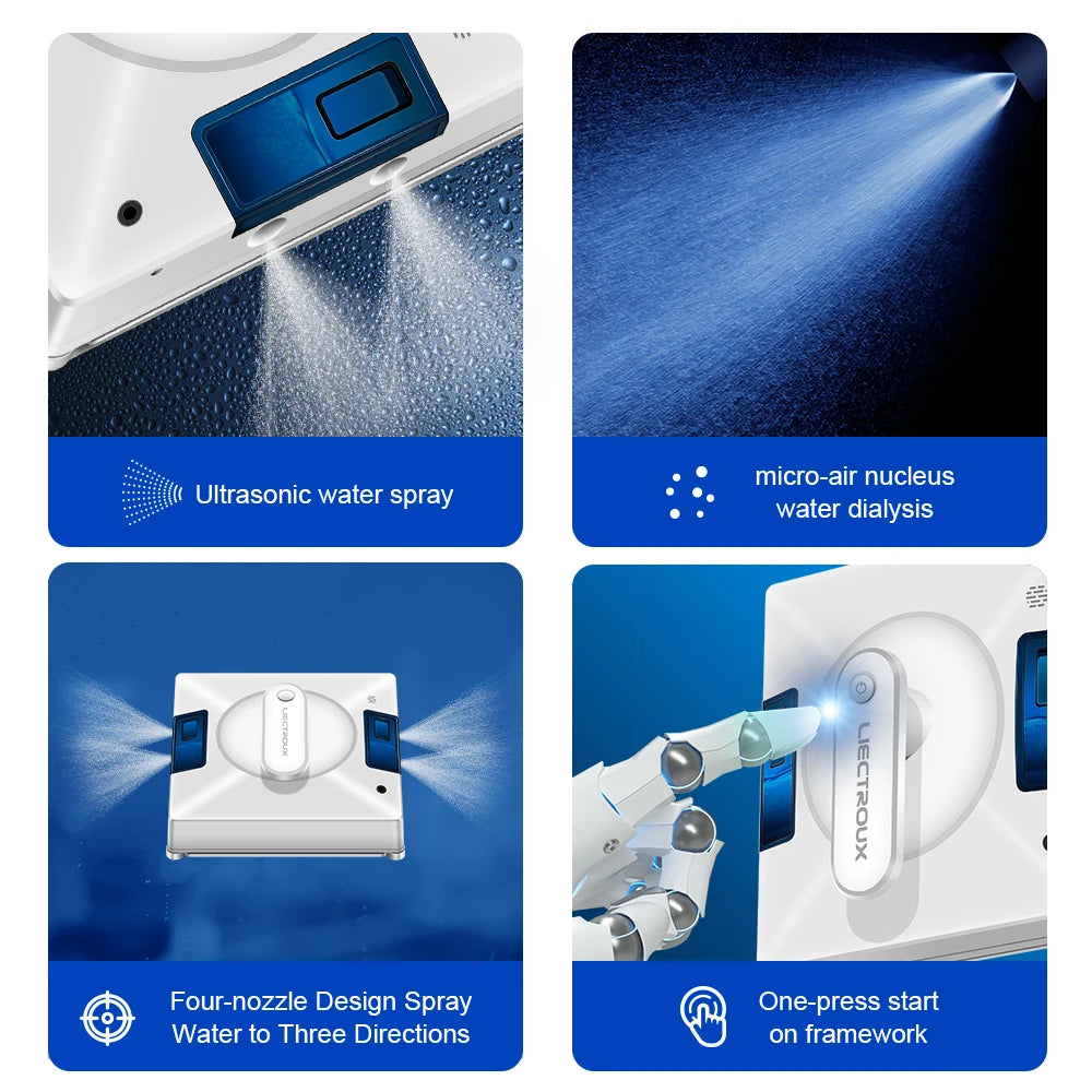 Window Cleaning Robot Liectroux YW509, 4-Way Water Spray,Home Glass Floor Wall Robot Window Cleaner,Laser Sensor,Smart Navigate