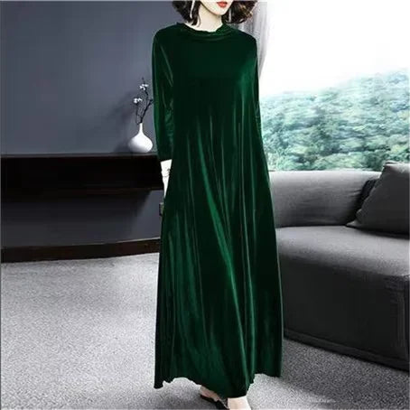 2026 Winter women turtleneck long maxi velvet dress,  Elegant long sleeves party dress Autunm velour dress plus size vestido