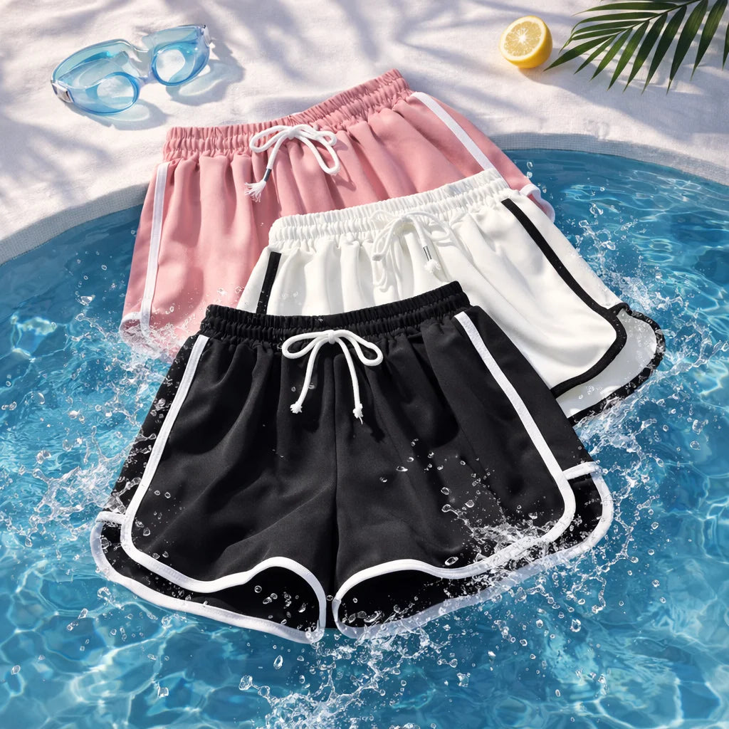Women's Casual Running Shorts Summer Athletic Sport Shorts Drawstring Elastic Waist Contrast Trim Workout Hot Pants