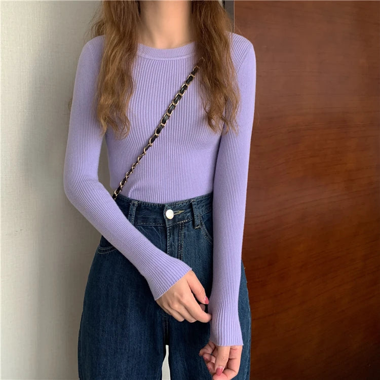 2026 Basic Tops Women Sweater Autumn Winter Long Sleeve Pullover Fashion O-neck Elastic Female Winter Solid Knitted Jumper