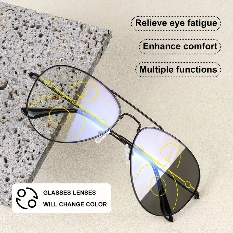 Large Frame Photochromic Progressive Reading Glasses Men Chameleon Glasses Male Change Color Sun Glasses Driver Diopters Eyewear
