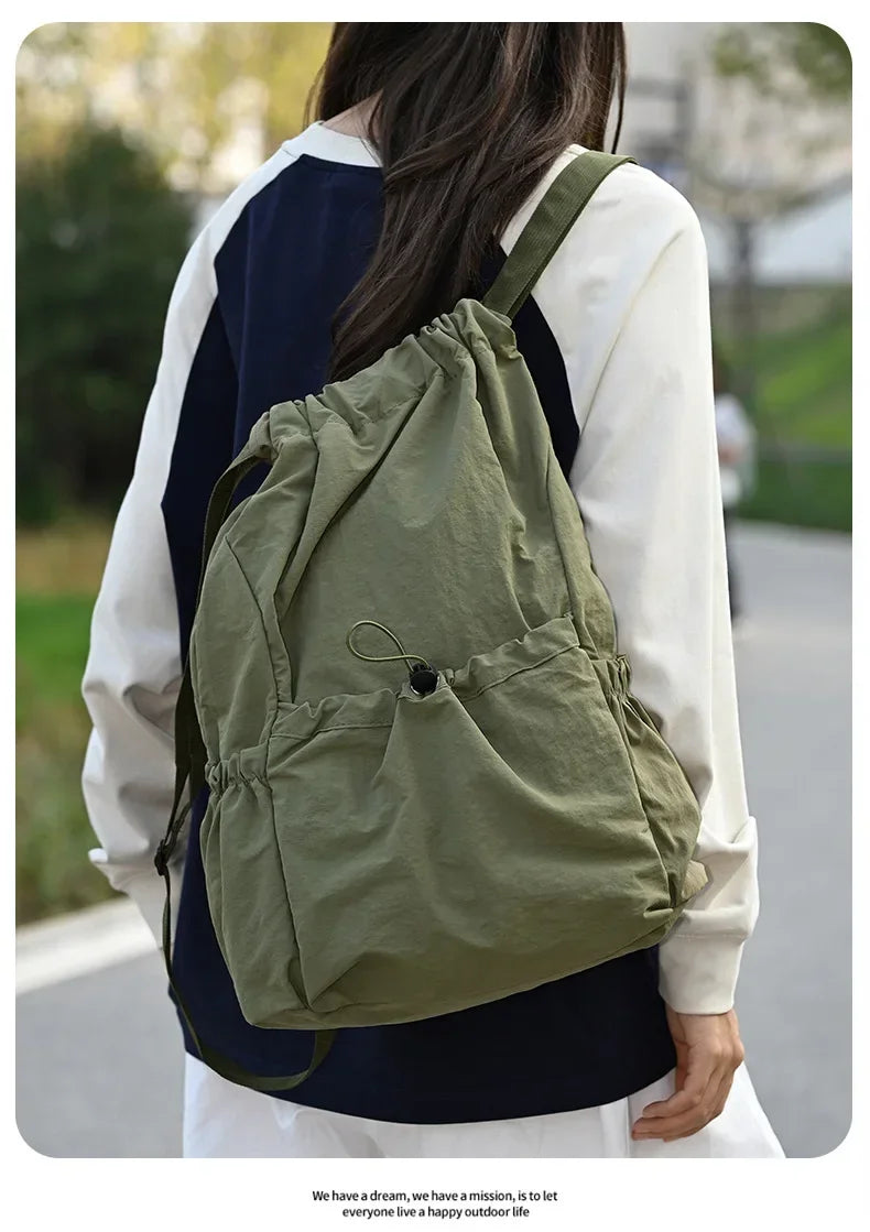 Fashionable Lightweight Drawstring Backpack: Large-Capacity Waterproof Sports Bag for School, Books, Outdoor Activities, Travel
