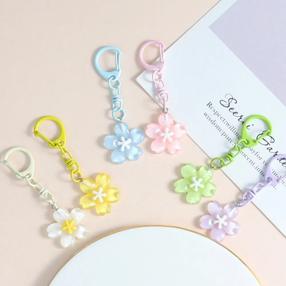 Cute Resin Cherry Blossom Keychain Colorful DIY Car Key Ring Bag Pendant Jewelry Accessories