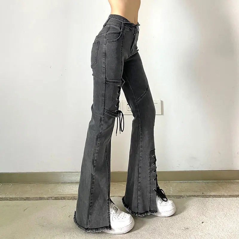 Denim Jeans Pants for Women Korean Trend High Waist Long Flare Leggings Skinny Fashion Women's Bell Bottom Jeans Split Vintage